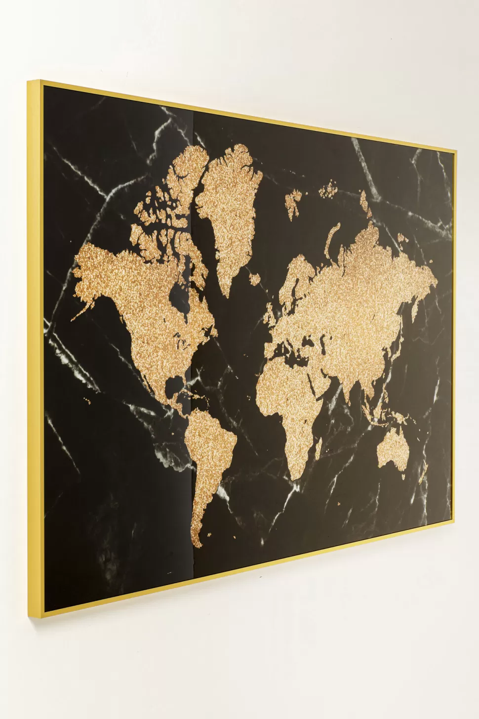 Obrazy-KARE Design Obraz Duży Czarno-złoty Mapa świata Front Szklany 150x100 Cm