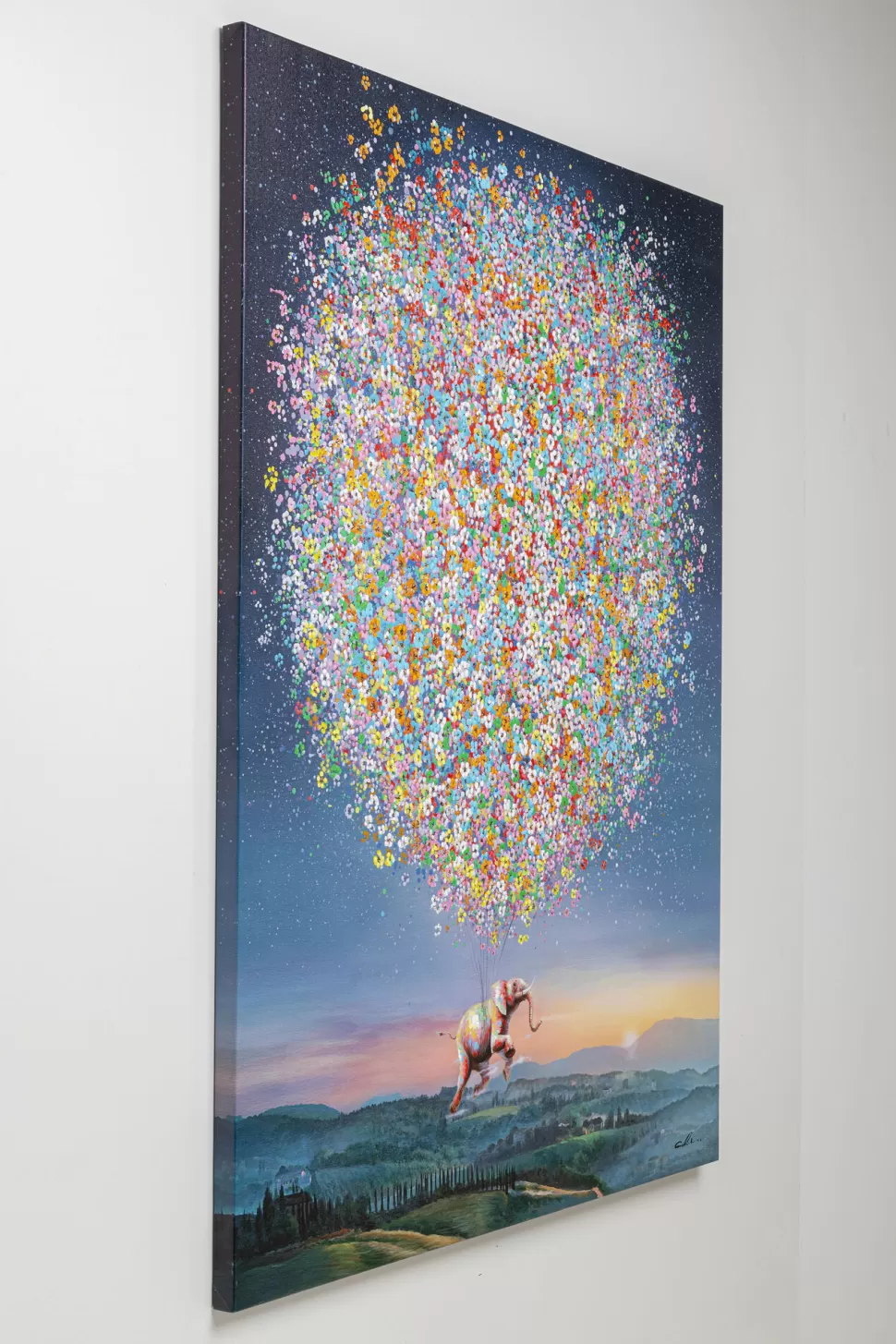 Obrazy-KARE Design Obraz Kolorowy Latający Słoń I Kwiaty 120x160 Cm