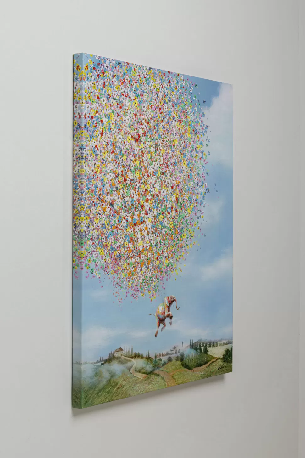 Obrazy-KARE Design Obraz Kolorowy Słoń I Kwiaty 120x160 Cm