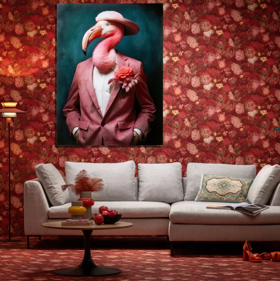Obrazy-KARE Design Obraz Szklany Duży 120x160 Cm Motyw Zwierzęcy Flaming