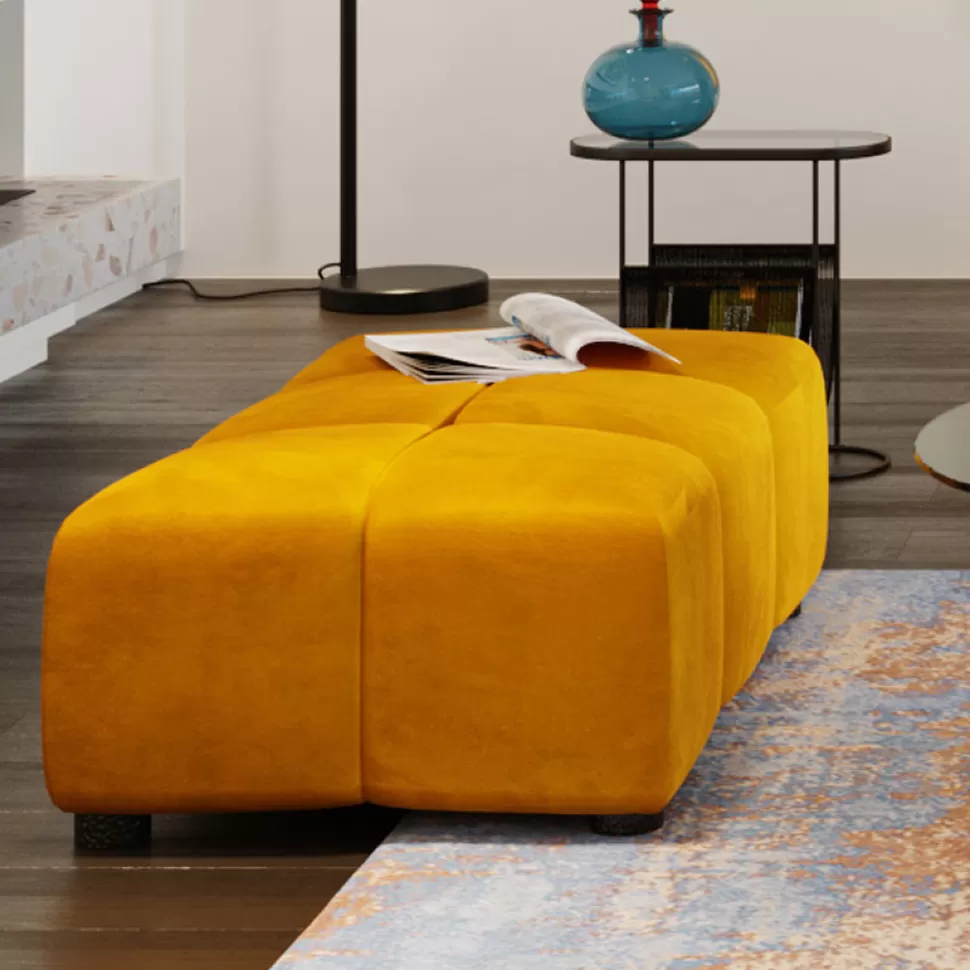 Taborety-KARE Design Podnóżek Belami Velvet 105x70 Cm Bursztynowy