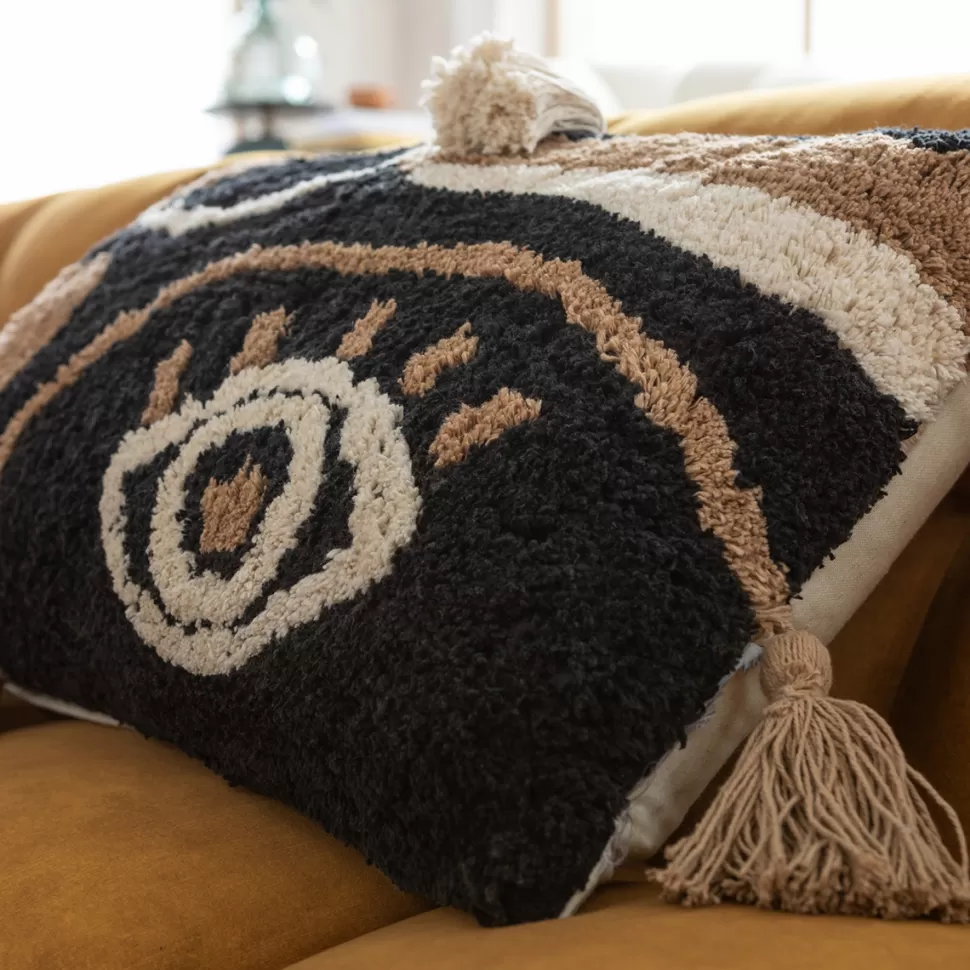 Poduszki Dekoracyjne-KARE Design Poduszka Dekoracyjna Boho Z Frędzami 60x35 Cm Oko Czarno-beżowa