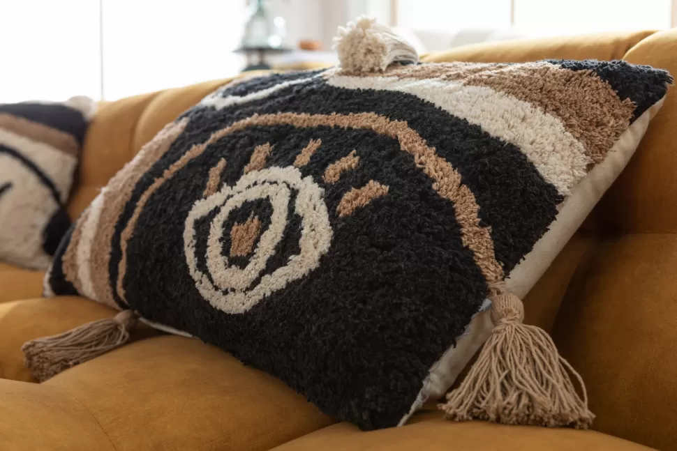 Poduszki Dekoracyjne-KARE Design Poduszka Dekoracyjna Boho Z Frędzami 60x35 Cm Oko Czarno-beżowa