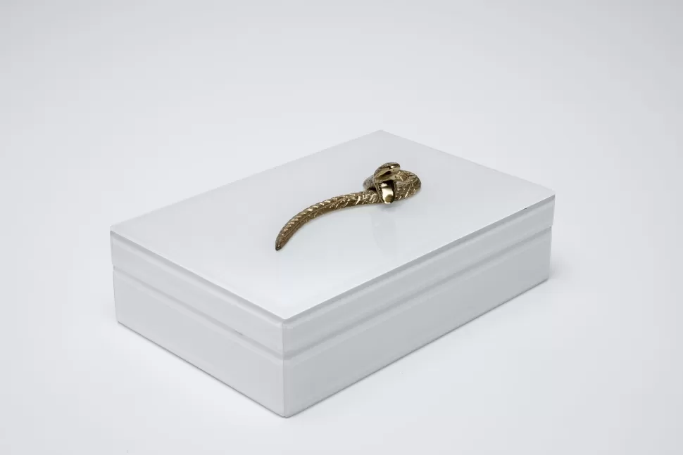 Pudełka Na Biżuterię | Pudełka Dekoracyjne-KARE Design Pudełko Na Biżuterię Białe Szkło Wąż 28x17 Cm