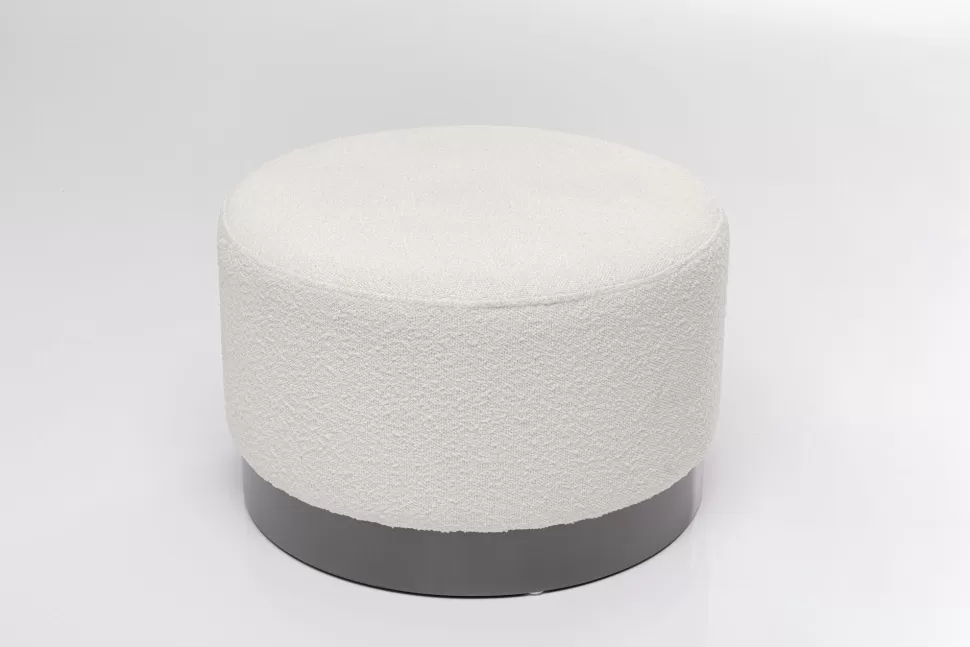 Pufy-KARE Design Pufa Kremowa Boucle Okrągła Podstawa Szara Ø55x35 Cm