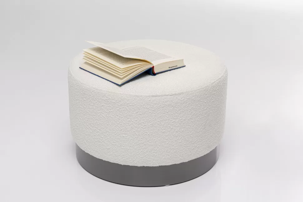 Pufy-KARE Design Pufa Kremowa Boucle Okrągła Podstawa Szara Ø55x35 Cm