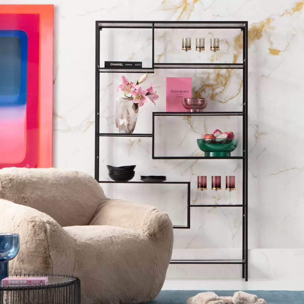 Regały-KARE Design Regał Stojący Loft Czarny Ze Szklanymi Półkami 115x195 Cm