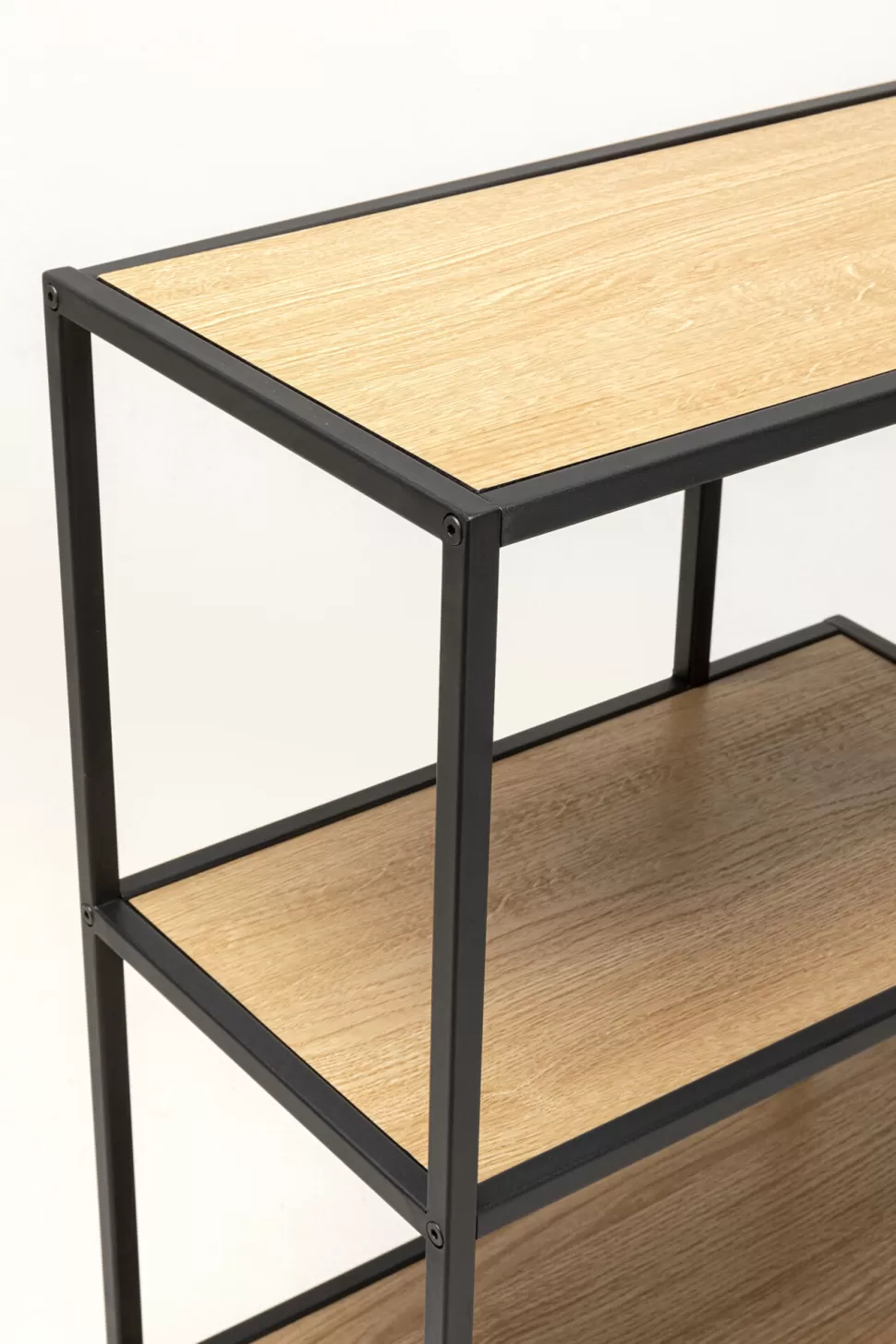 Regały-KARE Design Regał Stojący Półki Naturalne MDF Laminowany Rama Czarna Stalowa 77x100 Cm