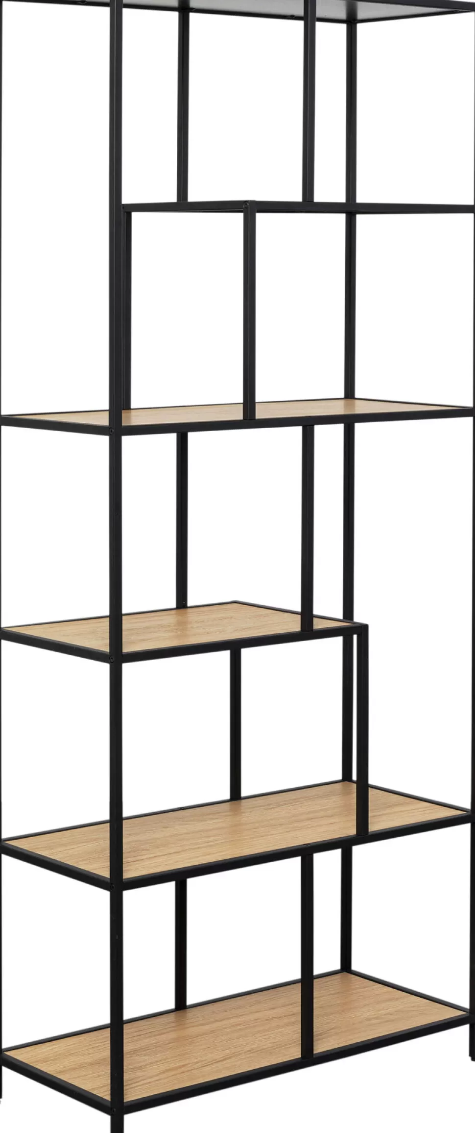 Regały-KARE Design Regał Stojący Półki Naturalne MDF Laminowany Rama Czarna Stalowa 77x185 Cm