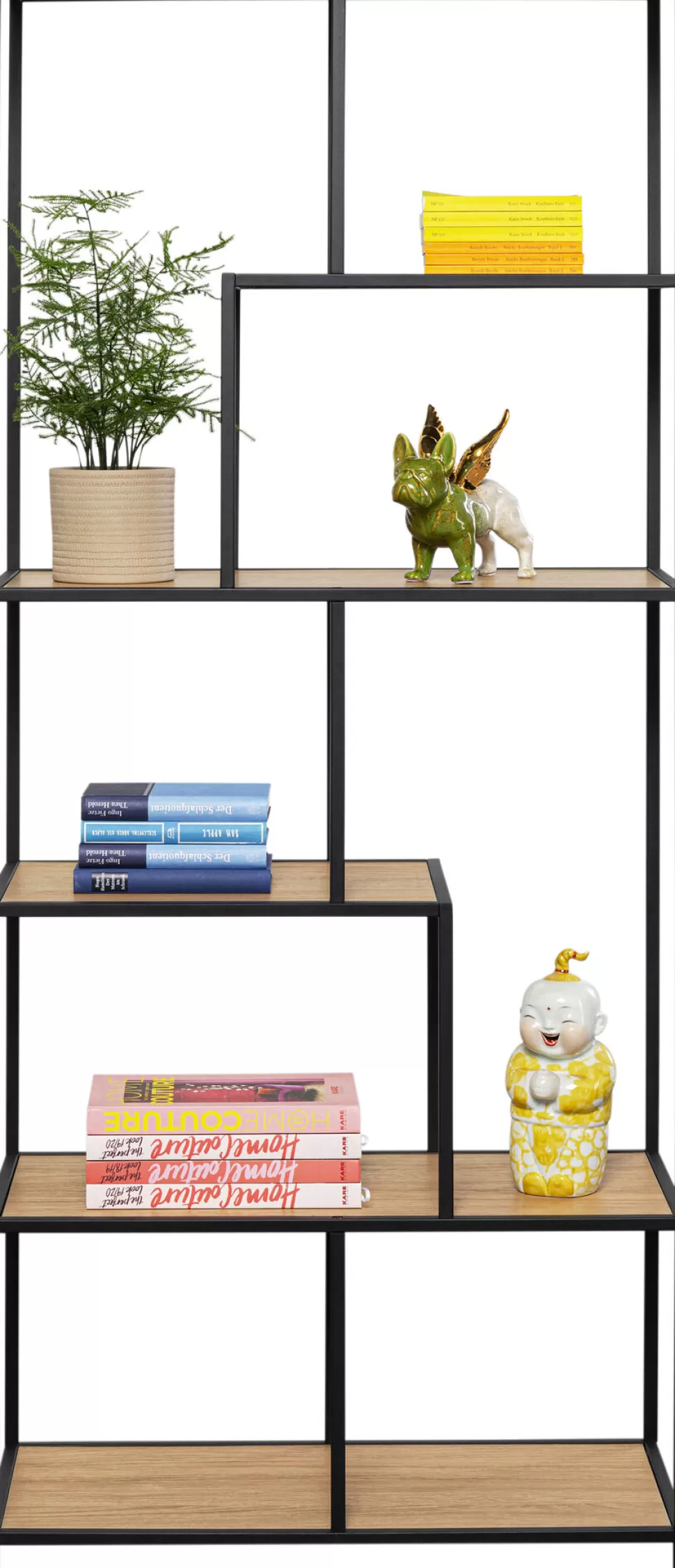 Regały-KARE Design Regał Stojący Półki Naturalne MDF Laminowany Rama Czarna Stalowa 77x185 Cm