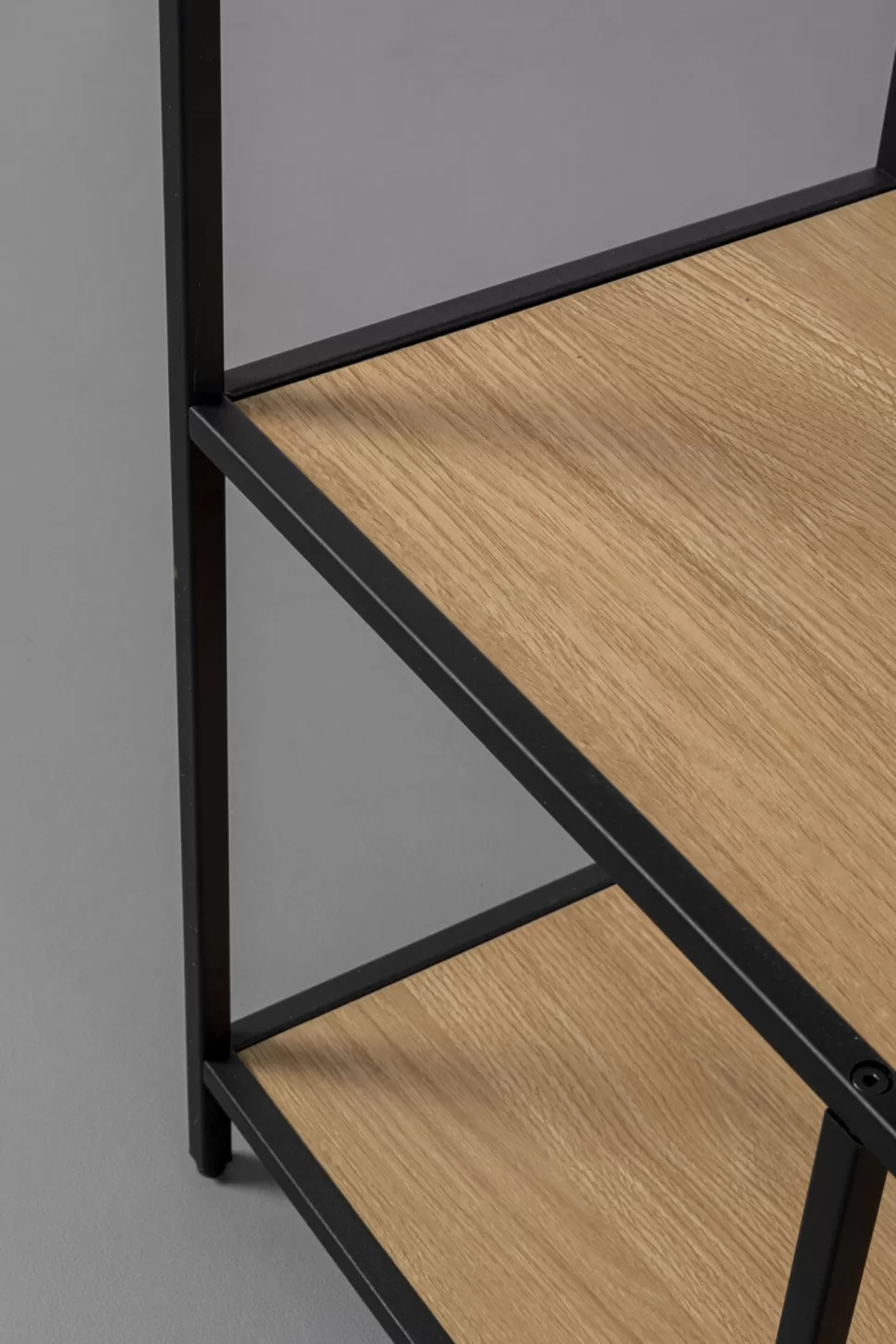 Regały-KARE Design Regał Stojący Półki Naturalne MDF Laminowany Rama Czarna Stalowa 77x185 Cm