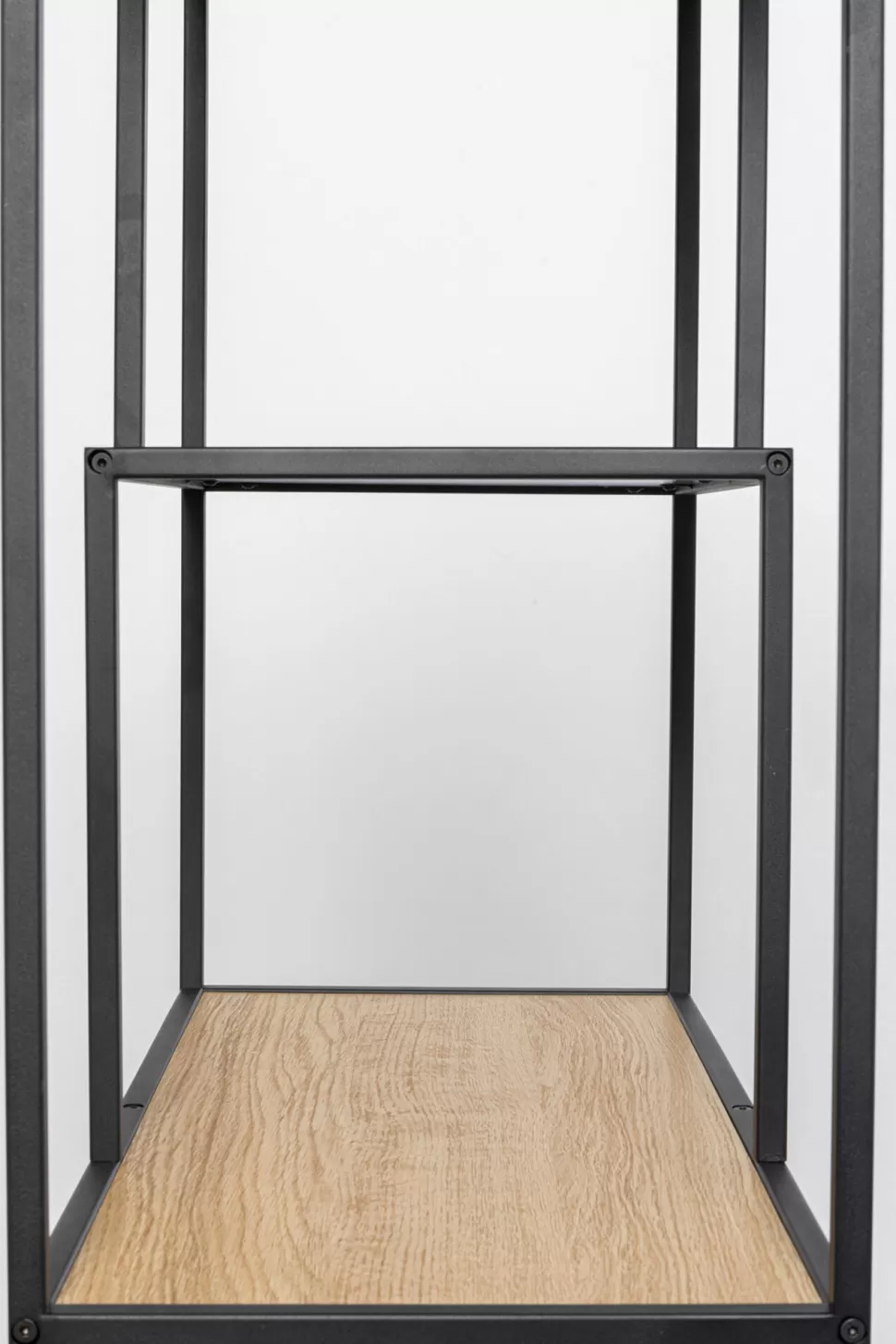 Regały-KARE Design Regał Stojący Półki Naturalne MDF Laminowany Rama Czarna Stalowa 77x185 Cm