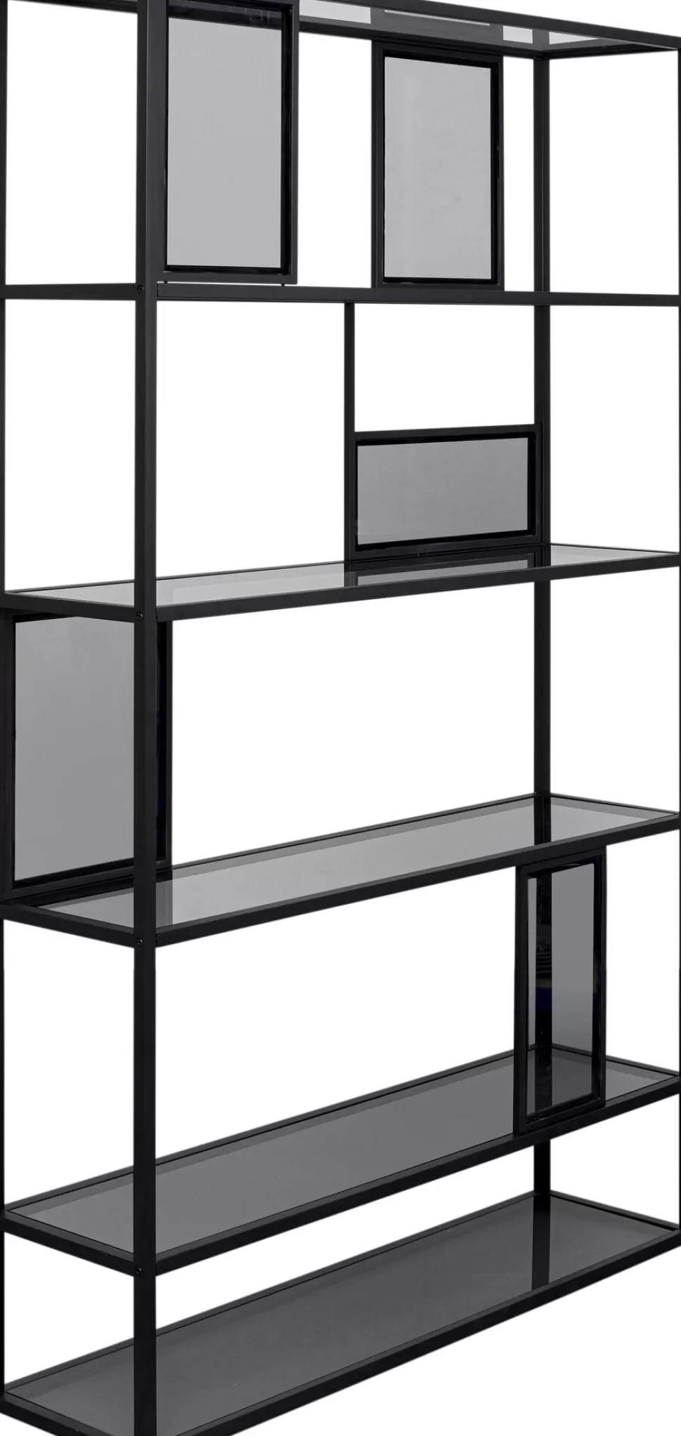 Regały-KARE Design Regał Stojący Półki Szklane Przydymione Rama Czarna Stalowa 115x195 Cm