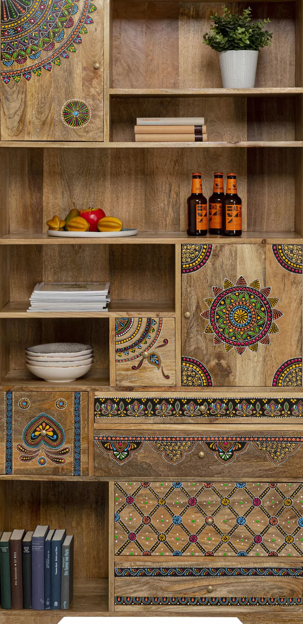 Regały-KARE Design Regał Z Półkami I Schowkami Drewno Mango Kolorowe Ornamenty 90x193 Cm