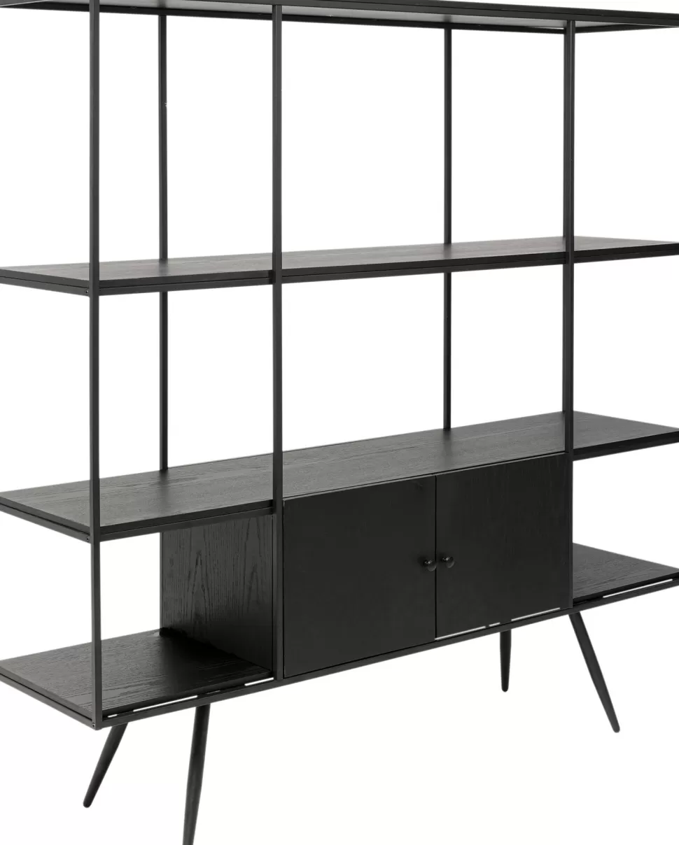 Regały-KARE Design Regał Ze Schowkiem Czarny Półki Fornir Dębowy Rama Stalowa 180x183 Cm