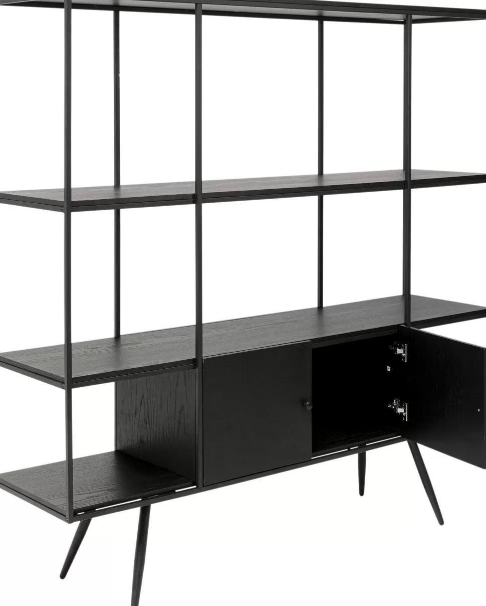 Regały-KARE Design Regał Ze Schowkiem Czarny Półki Fornir Dębowy Rama Stalowa 180x183 Cm