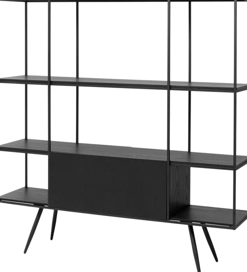 Regały-KARE Design Regał Ze Schowkiem Czarny Półki Fornir Dębowy Rama Stalowa 180x183 Cm