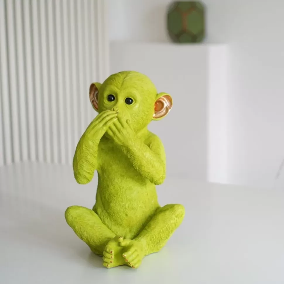 Skarbonki-KARE Design Skarbonka Monkey Iwazaru 24x35 Cm Limonkowa