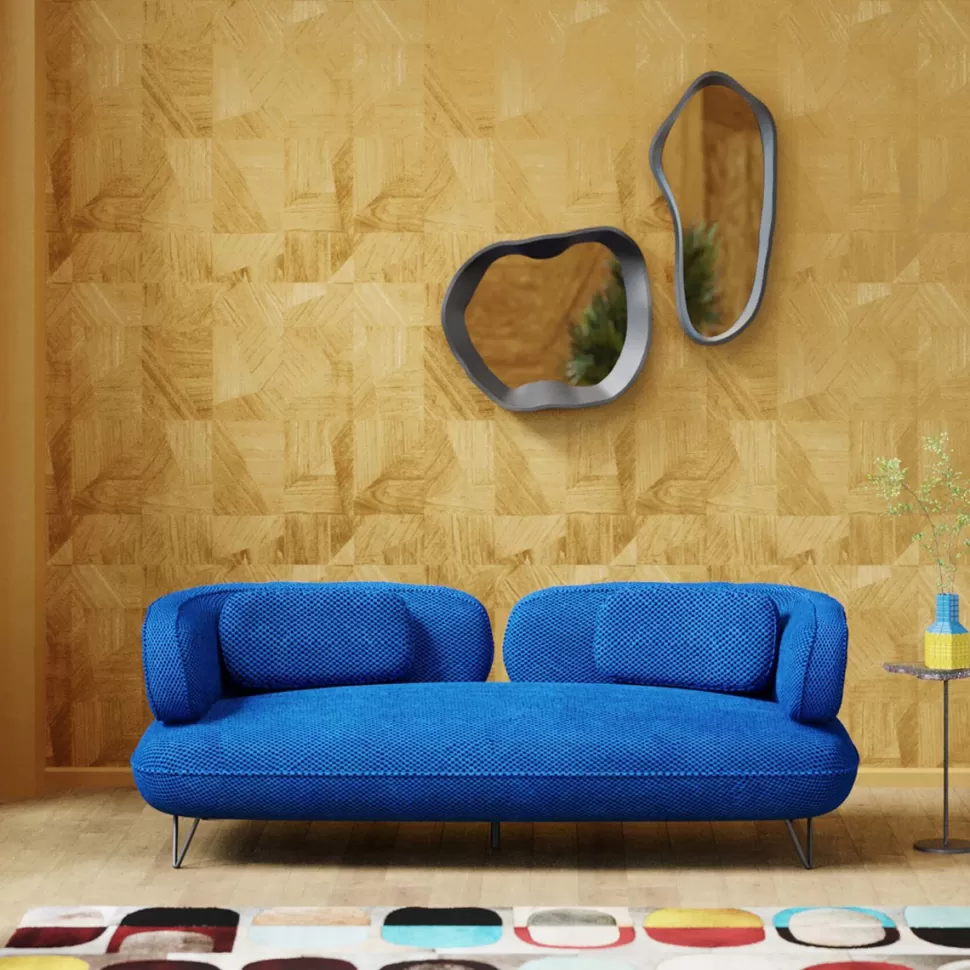 Sofy-KARE Design Sofa 2-osobowa Nowoczesna Tapicerka Niebieska Nogi Czarne 182 Cm