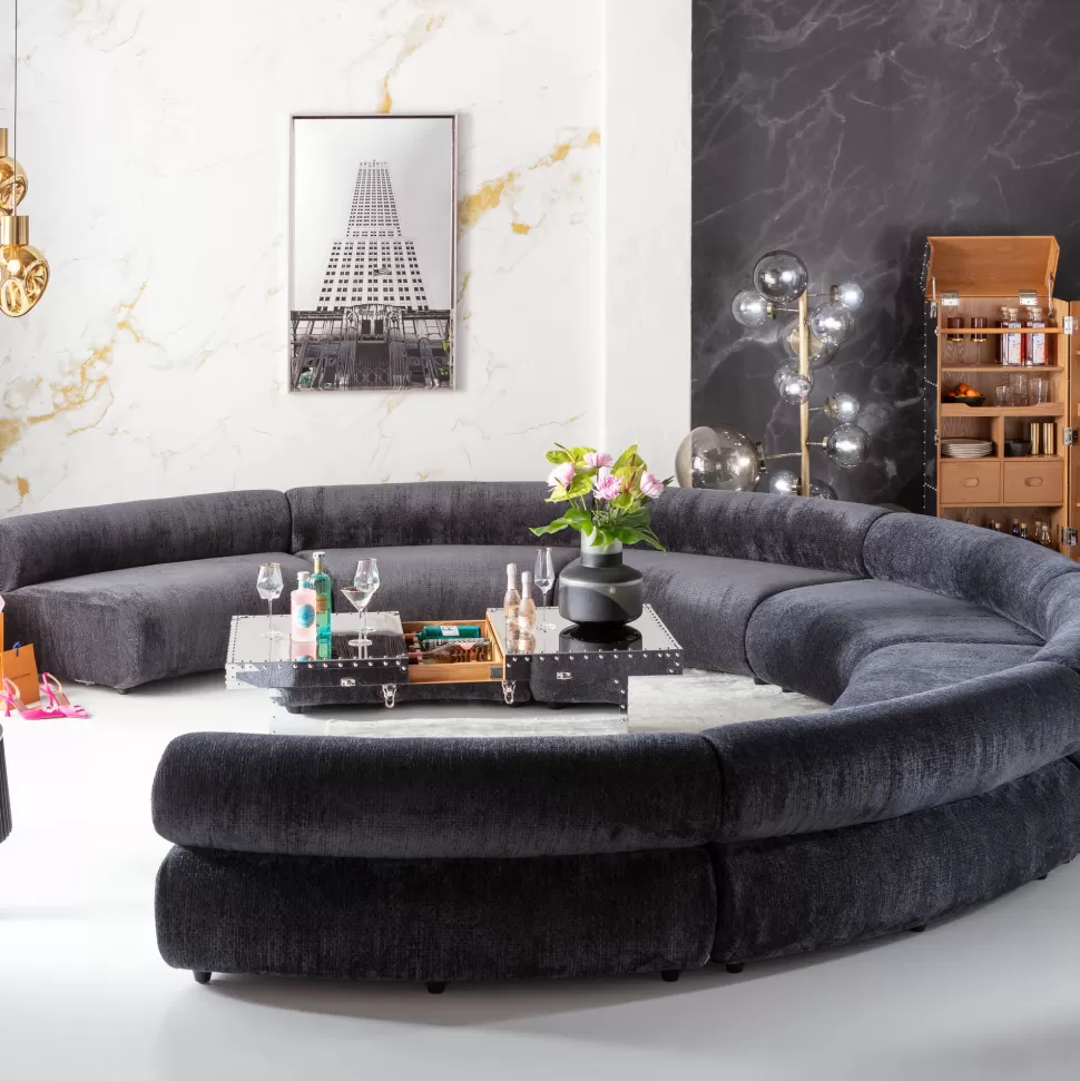 Sofy Modułowe-KARE Design Sofa - Moduł Zaokrąglony Tapicerka Szaroniebieska 145 Cm
