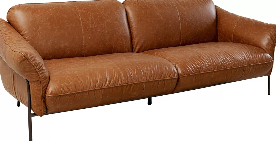 Sofy-KARE Design Sofa Ekskluzywna 3-osobowa Brązowa Skóra Semianilinowa Nogi Czarne 226 Cm