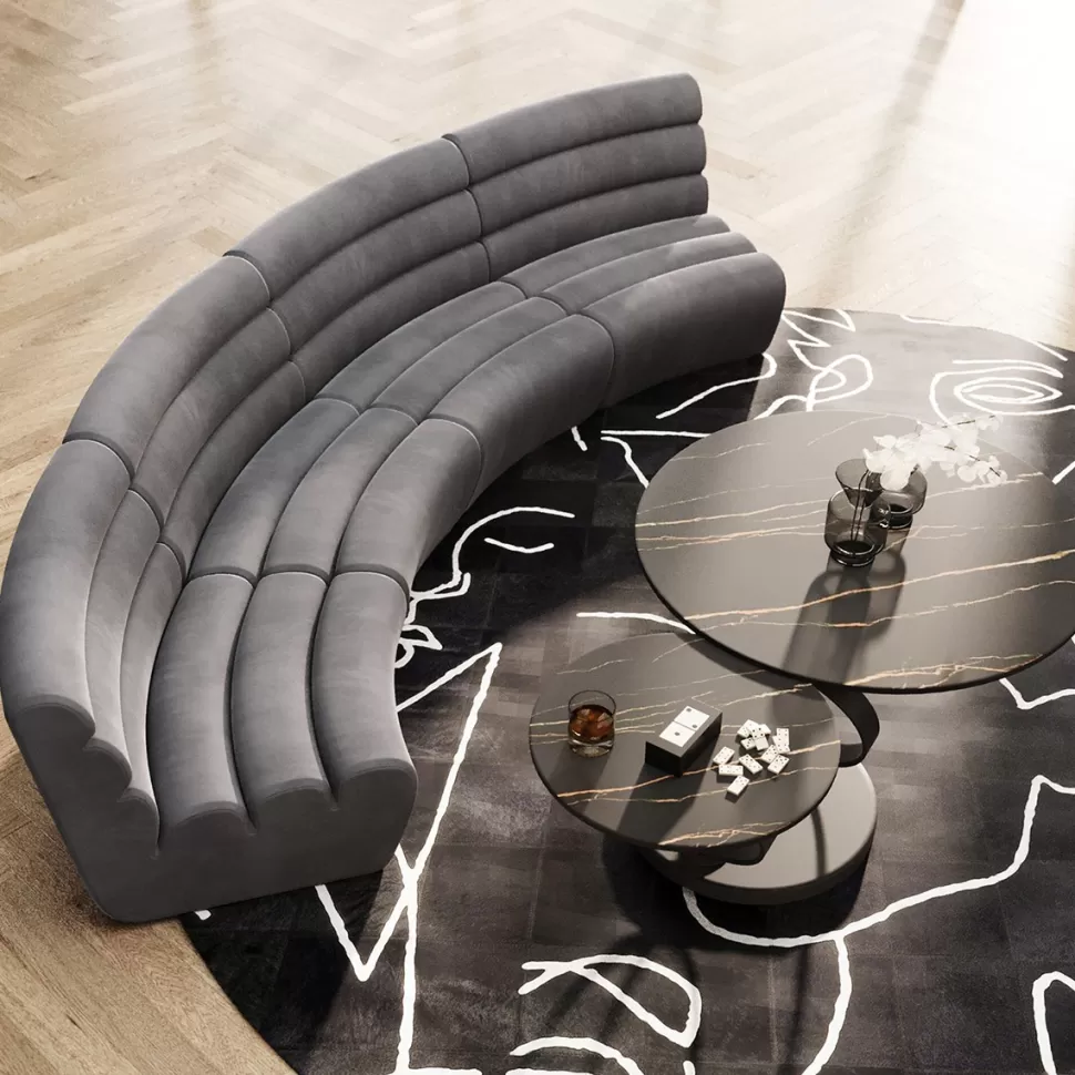 Sofy Modułowe-KARE Design Sofa Modułowa 1 Element Zaokrąglona Welurowa Szara 109 Cm