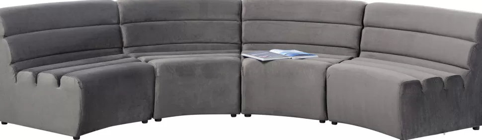 Sofy Modułowe-KARE Design Sofa Modułowa 1 Element Zaokrąglona Welurowa Szara 109 Cm