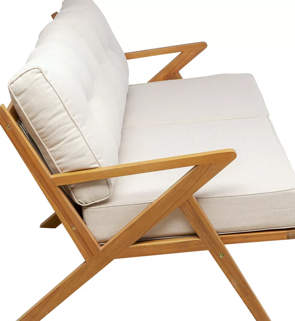 Sofy-KARE Design Sofa Ogrodowa 3-osobowa Siedzisko Kremowe 180 Cm Nogi Drewno Akacjowe