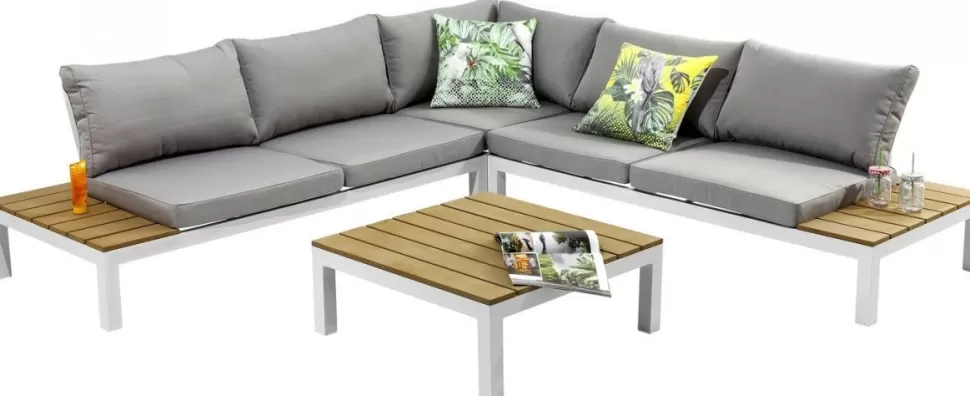 Sofy-KARE Design Sofa Ogrodowa Ze Stolikiem Holiday White 242x242 Cm