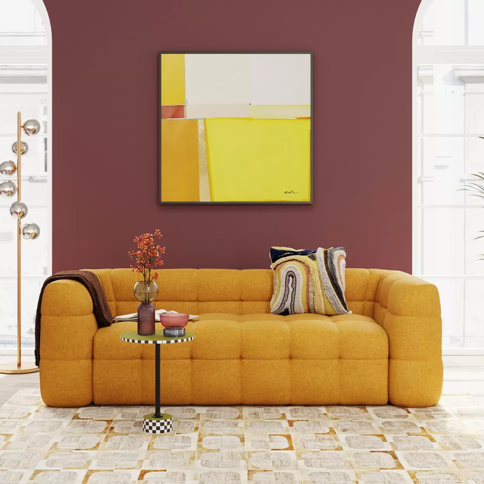 Sofy-KARE Design Sofa Pikowana 3-osobowa żółta 240 Cm