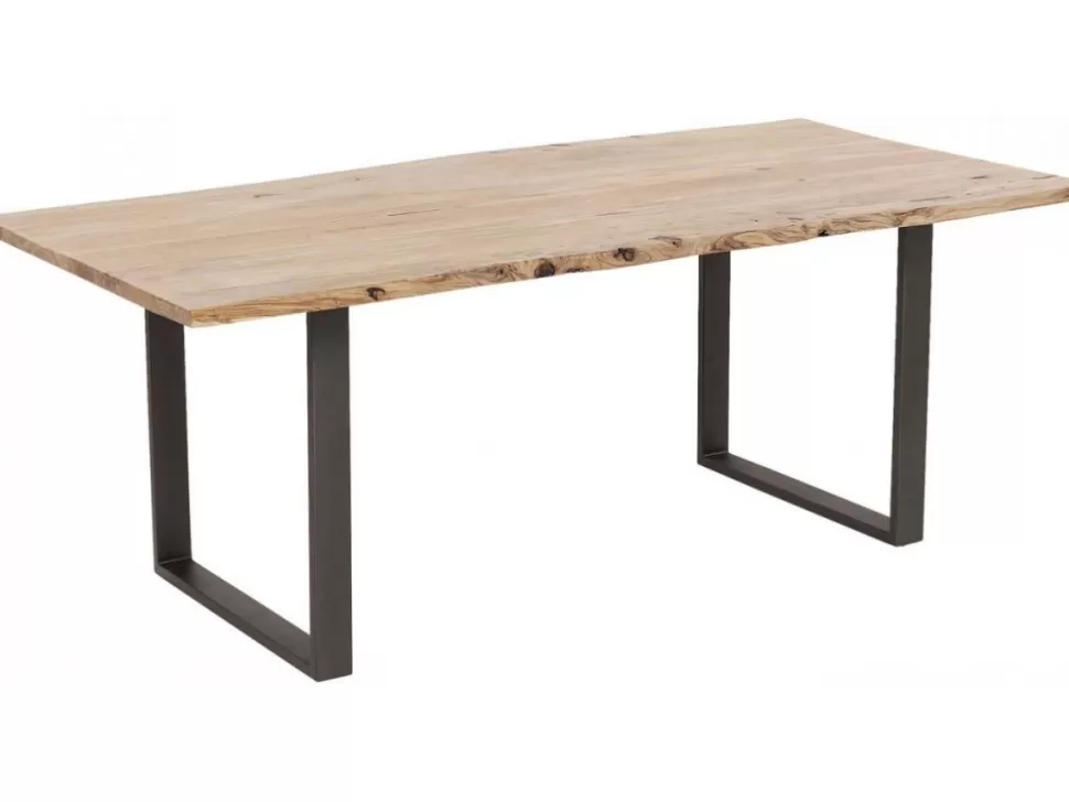 Stoły-KARE Design Stół 6-8 Osobowy Do Loftu Naturalny Drewniany Blat Akacja Czarne Metalowe Nogi 160x80 Cm