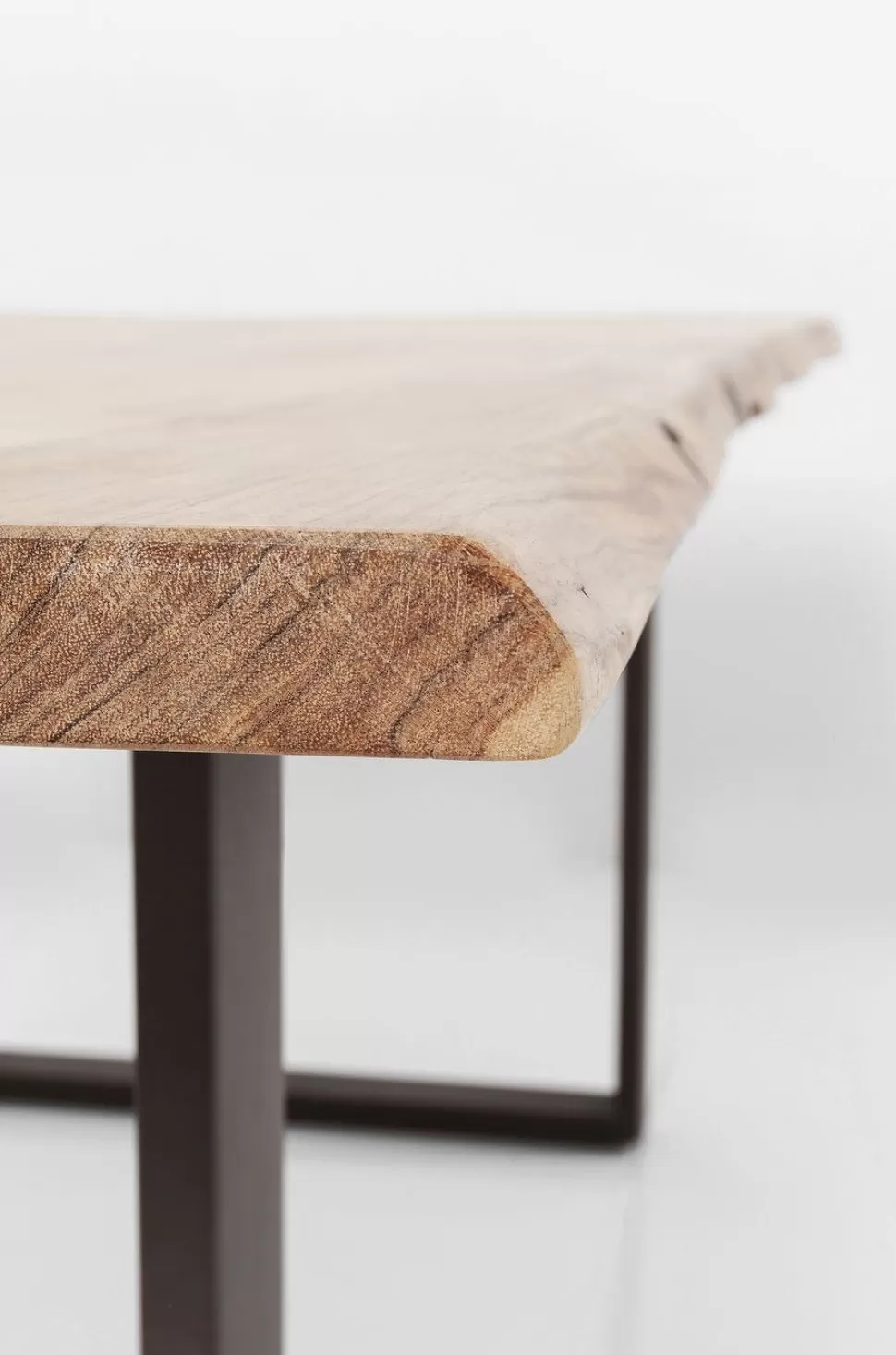 Stoły-KARE Design Stół 6-8 Osobowy Do Loftu Naturalny Drewniany Blat Akacja Czarne Metalowe Nogi 160x80 Cm