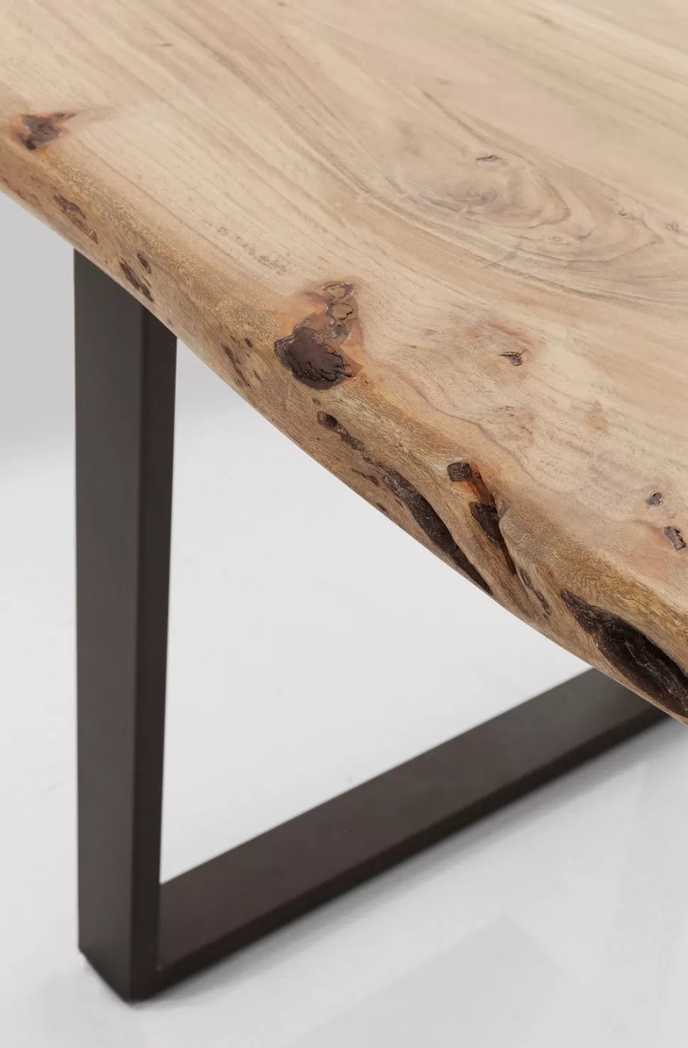 Stoły-KARE Design Stół 6-8 Osobowy Do Loftu Naturalny Drewniany Blat Akacja Czarne Metalowe Nogi 160x80 Cm