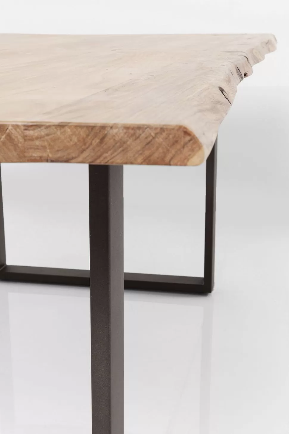 Stoły-KARE Design Stół 6-8 Osobowy Do Loftu Naturalny Drewniany Blat Akacja Czarne Metalowe Nogi 160x80 Cm