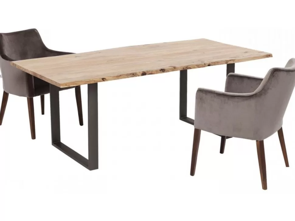 Stoły-KARE Design Stół 6-8 Osobowy Do Loftu Naturalny Drewniany Blat Akacja Czarne Metalowe Nogi 160x80 Cm