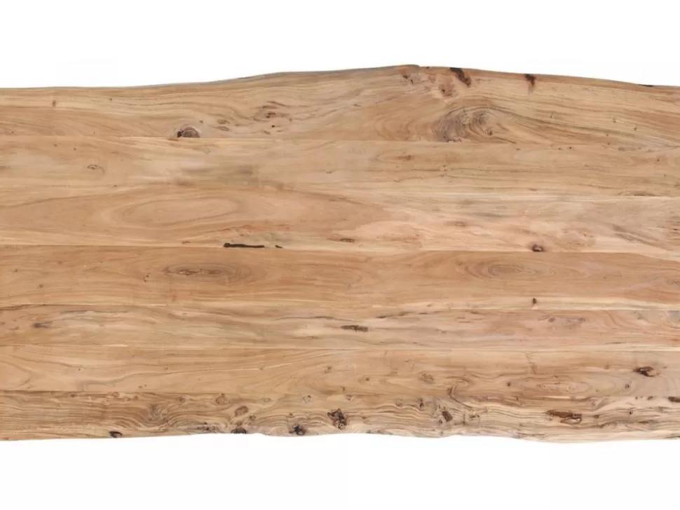 Stoły-KARE Design Stół 6-8 Osobowy Do Loftu Naturalny Drewniany Blat Akacja Czarne Metalowe Nogi 160x80 Cm