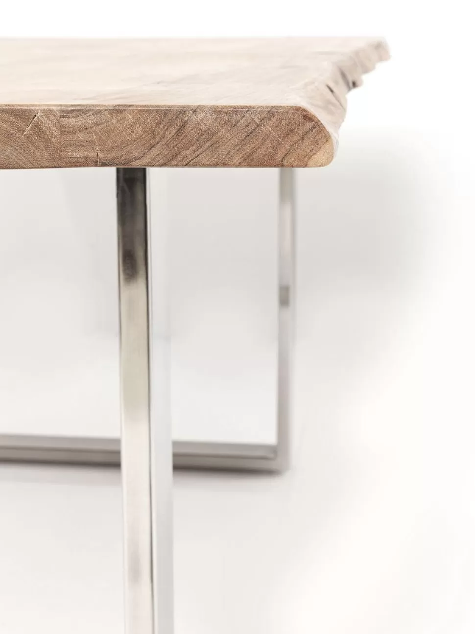 Stoły-KARE Design Stół 6-8 Osobowy Do Loftu Naturalny Drewniany Blat Akacja Czarne Metalowe Nogi 160x80 Cm