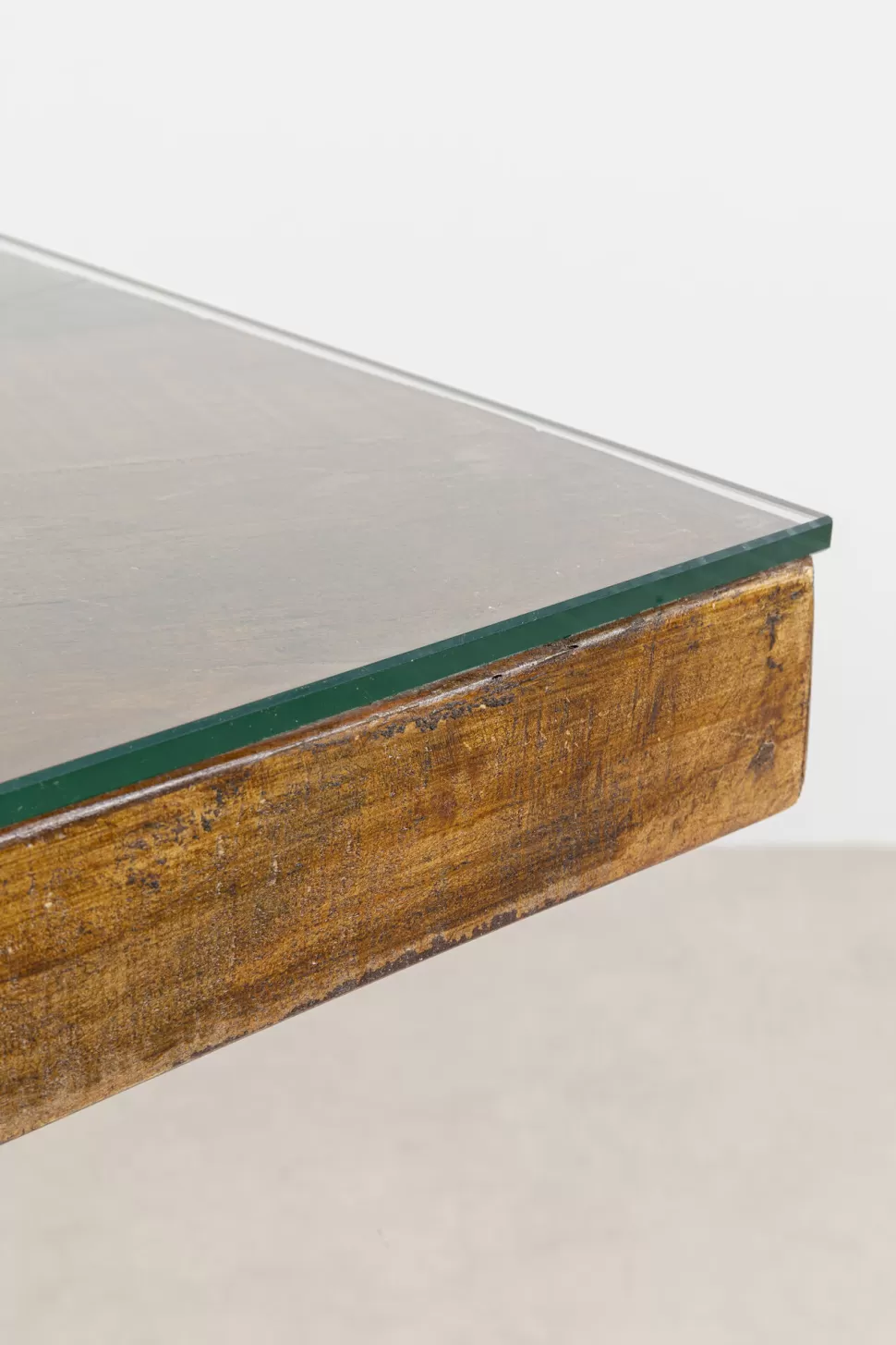 Stoły-KARE Design Stół Blat Drewno Z Recyklingu I Szkło Hartowane Nogi Złote 180x90 Cm