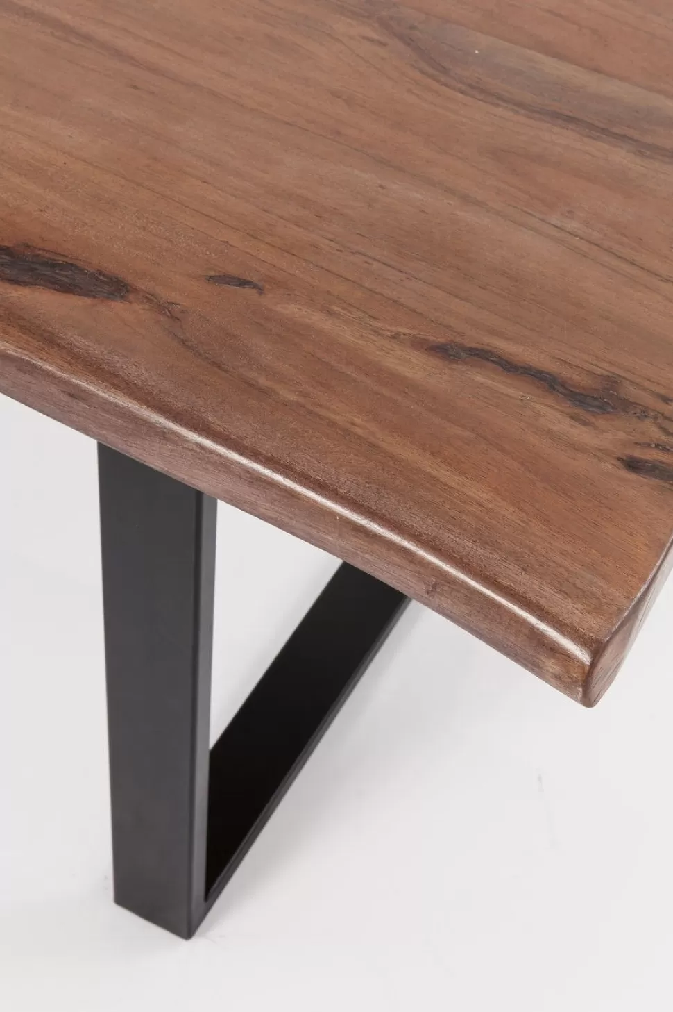 Stoły-KARE Design Stół Brązowy Drewniany Blat Akacja Srebrne Metalowe Nogi 180x90 Cm
