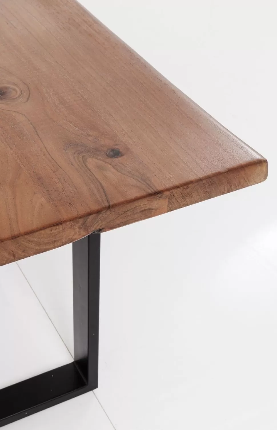 Stoły-KARE Design Stół Brązowy Drewniany Blat Akacja Srebrne Metalowe Nogi 180x90 Cm