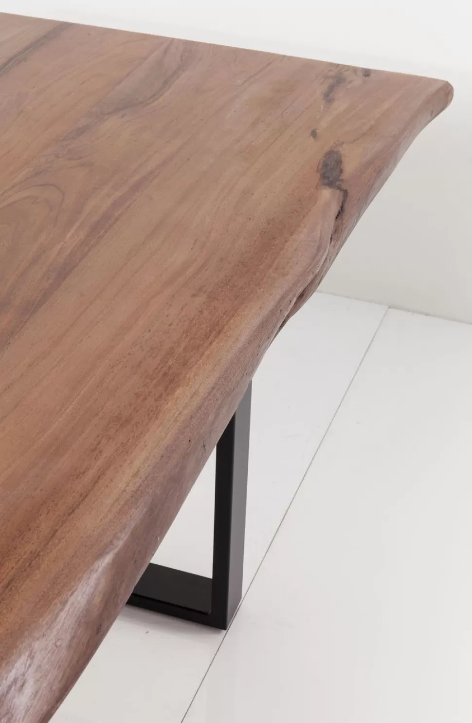 Stoły-KARE Design Stół Brązowy Drewniany Blat Akacja Srebrne Metalowe Nogi 180x90 Cm