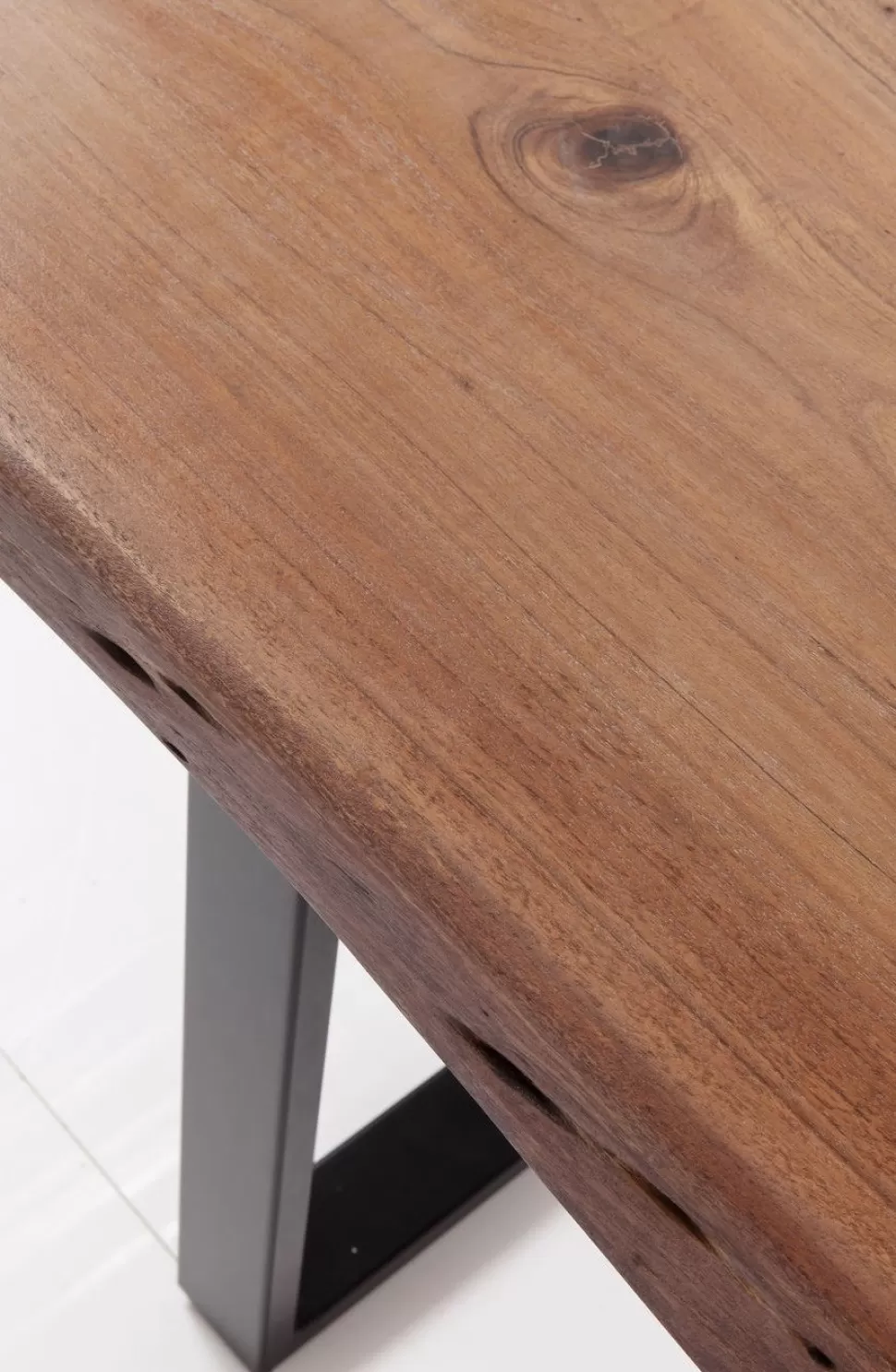Stoły-KARE Design Stół Brązowy Drewniany Blat Akacja Srebrne Metalowe Nogi 180x90 Cm
