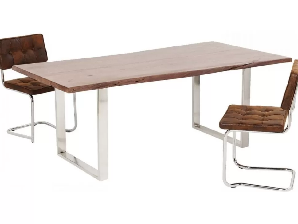 Stoły-KARE Design Stół Brązowy Drewniany Blat Akacja Srebrne Metalowe Nogi 180x90 Cm