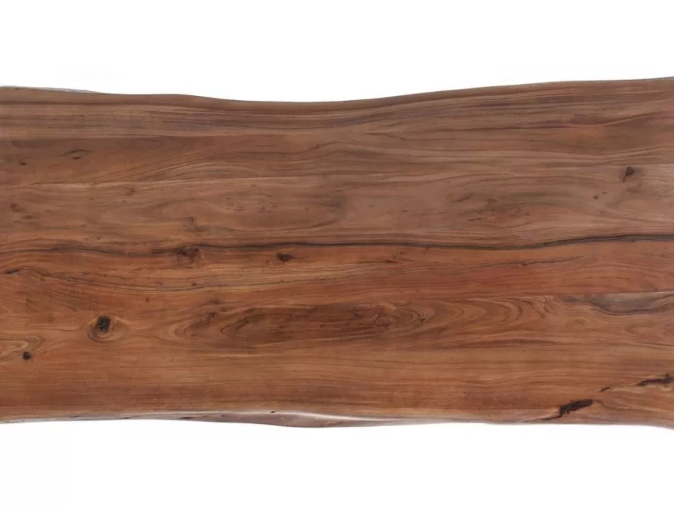 Stoły-KARE Design Stół Brązowy Drewniany Blat Akacja Srebrne Metalowe Nogi 180x90 Cm