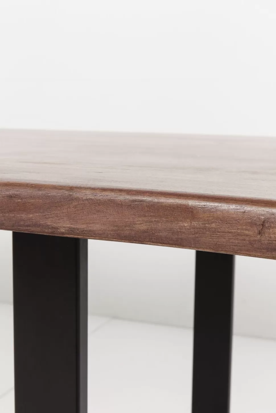 Stoły-KARE Design Stół Brązowy Drewniany Blat Akacja Srebrne Metalowe Nogi 180x90 Cm