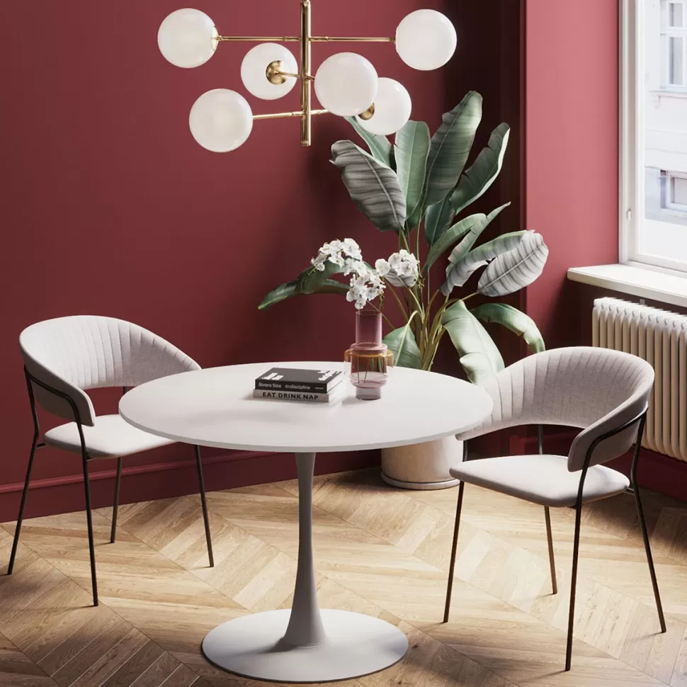 Stoły-KARE Design Stół Do Jadalni Biały Blat MDF Noga Stalowa Ø110 Cm