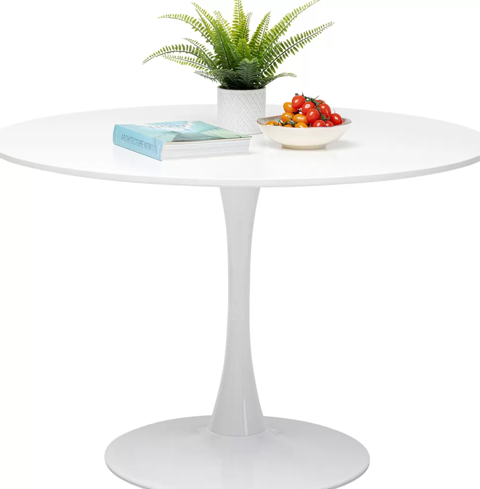 Stoły-KARE Design Stół Do Jadalni Biały Blat MDF Noga Stalowa Ø110 Cm