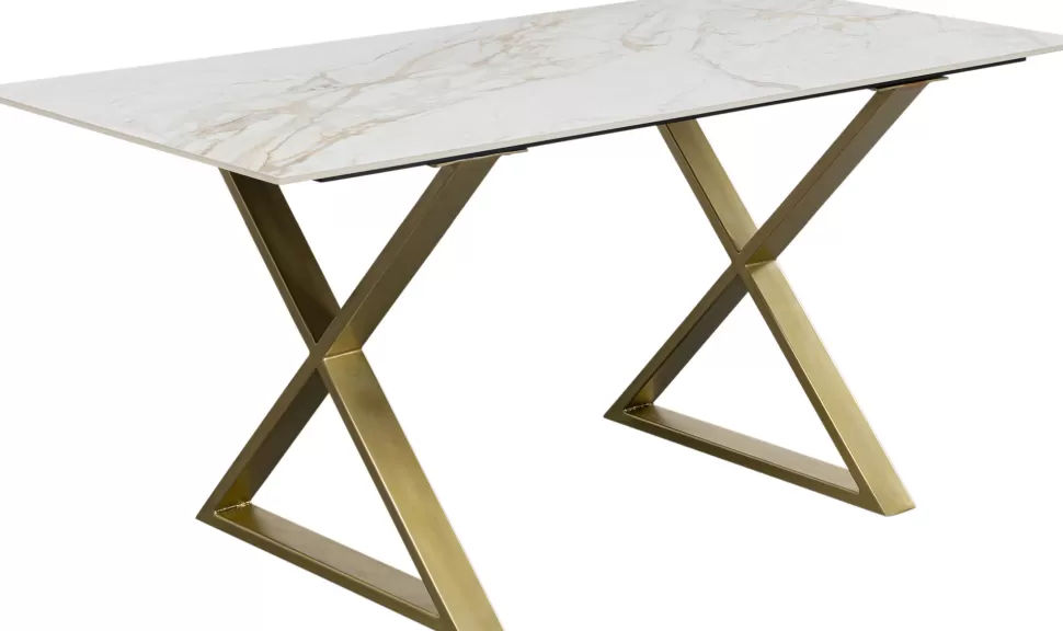 Stoły-KARE Design Stół Do Jadalni Blat Ceramiczny Nogi Złote Krzyżowe 160x80 Cm