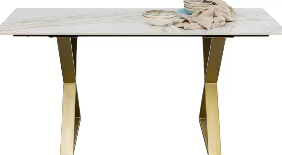 Stoły-KARE Design Stół Do Jadalni Blat Ceramiczny Nogi Złote Krzyżowe 160x80 Cm