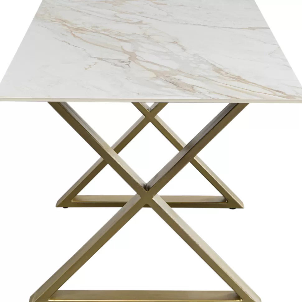 Stoły-KARE Design Stół Do Jadalni Blat Ceramiczny Nogi Złote Krzyżowe 160x80 Cm